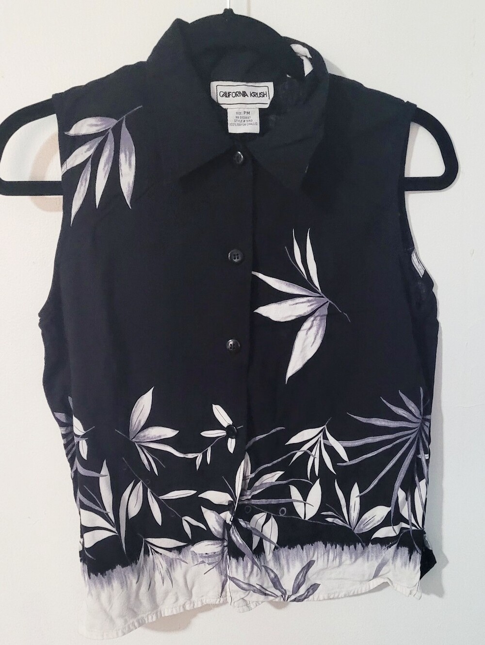Vtg 90s California Krush Floral Hawaiian Button Up Blouse Vest Petite M